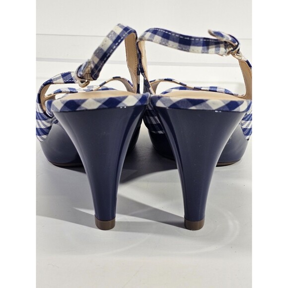 MW Women's 8 Aubrey Lynn Blue Check peep Toe Slingback High Heels Shoes NWOB NEW - Picture 4 of 8